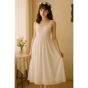 Shadowline Nachthemd weiß Spitze Nylon lang Gr. M transparent Overlay romantisch Braut - Bild 1 von 13