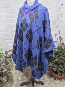 Lane Bryant 22-28 Argyle Poncho Sweater Blue NWOT Hipster Boho Preppy - Picture 1 of 9