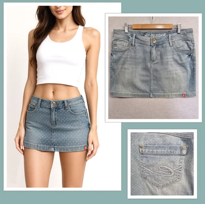 Y2K Vintage EDC by Esprit Dot Print Denim Mini Skirt AU12 Grunge Skater blue dot - Image 1 of 4