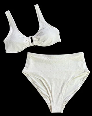 СТАРЫЙ темно-синий женщин слоновой кости купальный костюм 2 изделия высокая талия пряжка верхний размер M новый с Ярлыками - Изображение 1 из 4