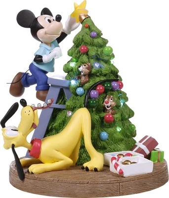 PRECIOUS MOMENTS DISNEY Figurine MICKEY PLUTO CHIP DALE Christmas Tree LED