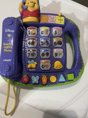 VTECH Disney Winnie The Pooh Teach N Lights Phone Learning Toy Tested Works - Image 1 of 3