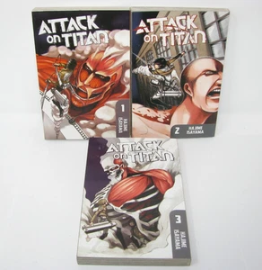 "Attack on Titan" volumes 1, 2, 3 English shōnen manga - Picture 1 of 5