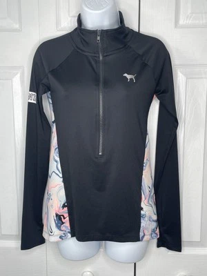 Victoria’s Secret Pink Ultimate Black Marbled Half Zip Logo Pullover XSMALL - Image 1 of 4
