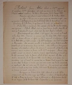 Document WWl Rare - Biographie Manuscrite Soldat Robert Jean Albert - Mort 1917 - Foto 1 di 2