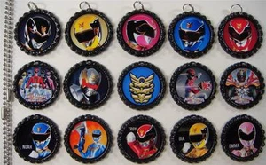 15 Power Rangers Flat BLACK Bottle Cap Necklaces Set 1 - Picture 1 of 1