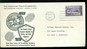 1953 FDC - Scott# 1025 - Trucking Industry - Fireston Tire Cachet Flap/OK - Picture 1 of 1