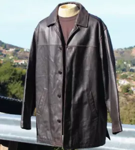 Eddie Bauer Men's Large/Tall Black Leather Car Coat - 4 Button Design - Picture 1 of 3