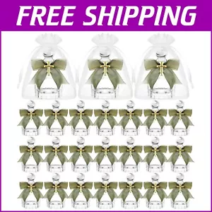 24 Christian Glass Holy Water Bottles with Lace Bows for Weddings & Baptism - Picture 1 of 9