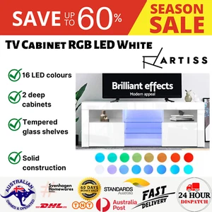 Artiss TV Cabinet Entertainment Unit Stand RGB LED Gloss Furniture 160cm White - Picture 1 of 7