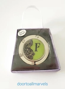 Alexx INC Purse Hanger Letter "F" Initial Green & Silver Tone - Picture 1 of 7
