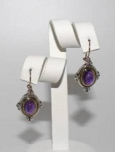 Vintage Esti Frederica Purple Amethyst 18K Yellow Gold Sterling Silver Earrings - Picture 1 of 6