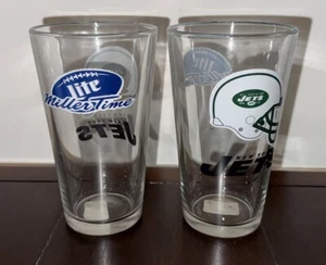1 X "MILLER TIME" HELMET LOGO PINT GLASS New York JETS BEER 16OZ SATIN ETCH - Picture 1 of 2