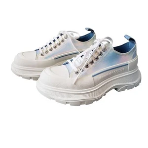 Alexander McQueen Iridescent White Tread Slick High Sneakers Lace Up Shoes 38.5 - Picture 1 of 15