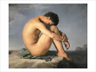 Flandrin Nude Male Seated fine art print poster gallery wall art WITH BORDER