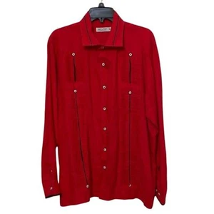 Mojito Collection Red Linen Guayabera Button Up Shirt Mens Size Extra Large - Picture 1 of 12