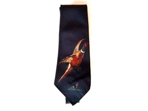 Corbata de vestir negra pintada a mano de 1930 para hombre con codorniz/faisán y cazador con perro - Imagen 1 de 7