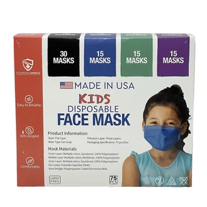 75x Mascherine Monouso Bambini 3 Strati Anello Orecchie Senza Lattice Traspiranti Made in USA - Foto 1 di 11