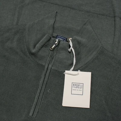 Fedeli NWD 1/4 Zip Pullover Sweater Size 54 US XL in Green 100% Merino Wool - Image 1 of 4