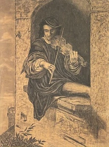 Violinist IN The Window the Belfry Drawing Graphite Xixth Violin Music Bow - Picture 1 of 4