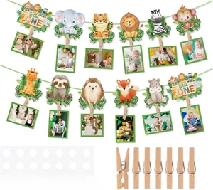 Baby Milestone Photo Banner with Woodland Animal Figurines and Clips,1St Birthda - Picture 1 of 7