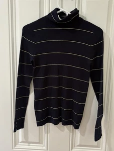Talbots Women's Blue Striped Button Cuff Turtleneck Sweater Size XS New￼ - Picture 1 of 5