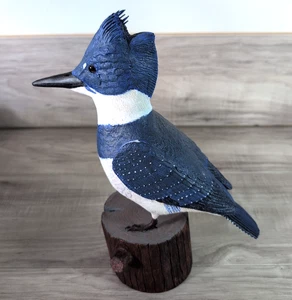 Belted Kingfisher Life Size Blue Bird Carving # 5 /16 Hand Carved Painted Wood - Picture 1 of 23