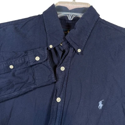 Camisa Ralph Lauren Para Hombres Calce Ajustado Azul Marino Oxford Con Botones Talla Mediana Foto 1 de 4