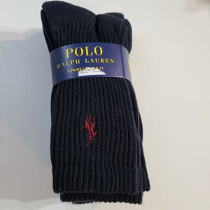 Polo Ralph Lauren Big Boys 3-Pairs Pony Logo Crew Socks Size 9-11 Shoe 4-10 Navy - Picture 1 of 6