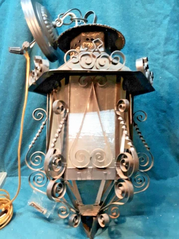 HUGE VTG HAND WROUGHT Porch Light Sconce Mission Spanish Revival  GOTHIC 9-1 Cover