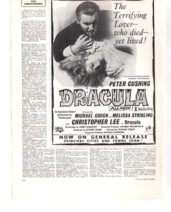 HORROR OF DRACULA 1958 ORIGINALE FILM PUBBLICITÀ RITAGLIO CHRISTOPHER LEE HAMMER STUDIO - Foto 1 di 2