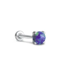 Threadless Labret Push Pin Nose Ring Steel Monroe 4mm Prong Opal 16G 18G 20G - Picture 1 of 9