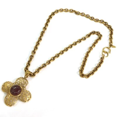 Vintage CHANEL 2 5 Coco Mark CC Red Gripoix Long Necklace Gold tone Pendant 31in - Image 1 of 4
