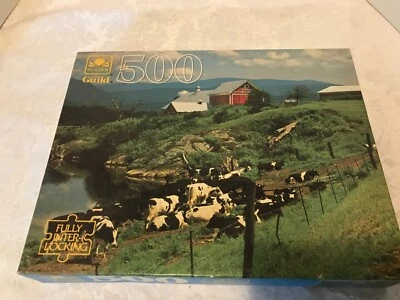 Vintage golden guide 500 pc DAIRY FARM-puzzle black & white cows 🇺🇸 USA sealed - Image 1 of 4