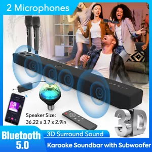 Karaoke Machine PA System Portable Bluetooth Soundbar w/ 2 Wireless Microphones - Picture 1 of 17