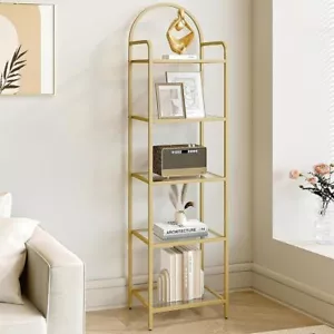 5 Tier Bookcase Bookshelf Tempered Glass Bookshelves Shelving Unit Home Office - Picture 1 of 6