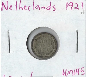 Moneda Países Bajos 10 centavos 1921 KM145, plata - Imagen 1 de 3
