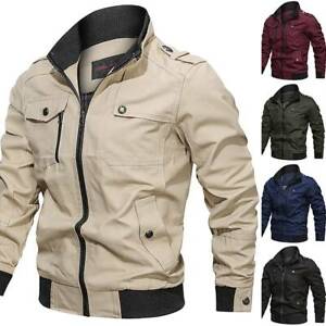 Mens Military Cargo Jacket Winter Warm Zip Up Coat Combat Comfy Bomber Jackets