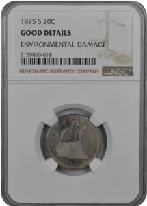1875-S 20C Cent NGC Umwelt BESCHÄDIGT - Bild 1 von 2