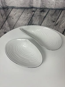 MICHAEL ARAM PORCELAIN PLATIUNM RIMMED EDGING CLAM SHELL FOOTED BOWL RETIRED HTF - Picture 1 of 12