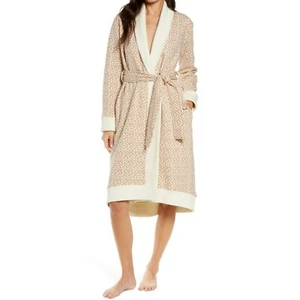 UGG Karoline Leopard Soft Fleece Lined Robe Cream Pink Womens Size XL 1013885 - Picture 1 of 12