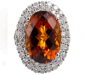 Attractive Deep Orange Oval Cut Lab Created Citrine Solitaire Style Women's Ring - Picture 1 of 4