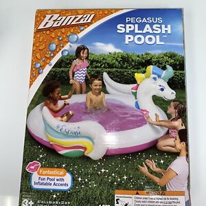 Banzai Pegasus Splash Pool Unicorn Inflatable Swimming Kiddie 5ft Diameter Nib