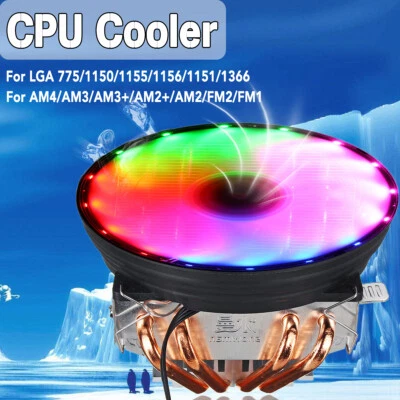 CPU Cooler Fan Heatsink RGB LED Air Cooling 120mm For Intel LGA1156/1155 AMD AM3 - Image 1 of 4