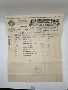 John L. Thompson Sons & Co Billhead. Druggist,Paint,Varnish Troy NY 1910 - Picture 1 of 2