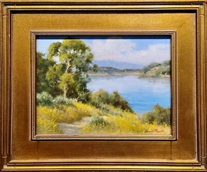 David Chapple -California Impressionist Landscape by the Lake-Oil Painting - Picture 1 of 8