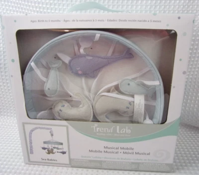 Trend Lab Sea Babies Musical Mobile, Plays Brahms' Lullaby, Blues/Grays NIB - Image 1 of 4