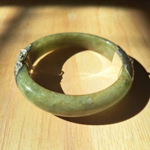 Jade Type A Green Natural Bangle silver Burmeses Bracelet size 58.7 mm. S006 - Picture 1 of 17