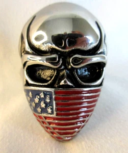 MENS RING SZ 13 Patriot Skeleton US Flag Mask Skull Ring Stainless Steel - Picture 1 of 7
