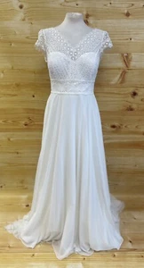 Bianco Evento Margaret Ivory Cap Sleeve Wedding Dress Size UK 16/XL - Picture 1 of 12